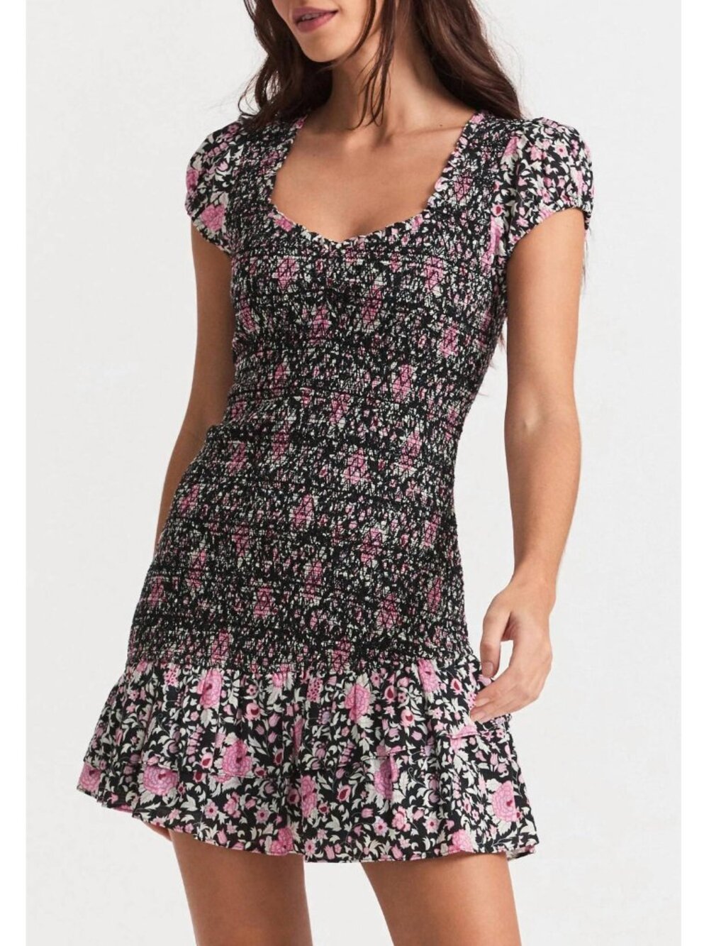 New Loveshackfancy Trevor Cotton Smock Floral Mini Dress L $345